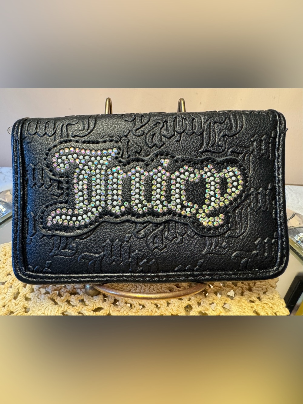 Juicy Couture Black Long Wallet with Jeweled Script Logo